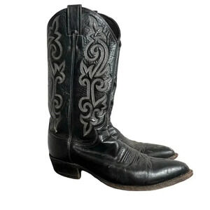 Justin Boots Mens 7.5D Buck Cowboy Western Black Cowhide Pull On Pointed Toe